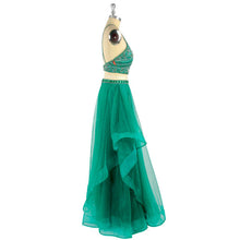 Two Piece Prom Dresses A-line Halter Floor-length Hunter Green Prom Dress/Evening Dress JKL279
