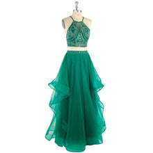 Two Piece Prom Dresses A-line Halter Floor-length Hunter Green Prom Dress/Evening Dress JKL279