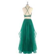 Two Piece Prom Dresses A-line Halter Floor-length Hunter Green Prom Dress/Evening Dress JKL279