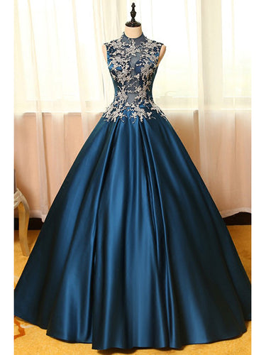 Chic Prom Dresses Appliques High Neck Ball Gown Long Prom Dress/Evening Dress JKL280