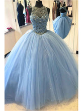 Light Sky Blue Prom Dresses Scoop Floor-length Rhinestone Sexy Prom Dress/Evening Dress JKL281