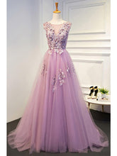 Chic Prom Dresses A-line Scoop Short Train Lilac Prom Dress/Evening Dress JKL287