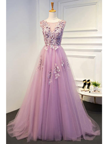 Chic Prom Dresses A-line Scoop Short Train Lilac Prom Dress/Evening Dress JKL287