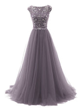 Sexy Prom Dresses Scoop Sweep/Brush Train Royal Blue Tulle Prom Dress/Evening Dress JKL289