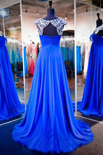 Chic Prom Dresses Bateau Sweep/Brush Train Chiffon Royal Blue Prom Dress/Evening Dress JKL291