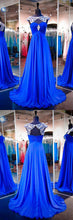 Chic Prom Dresses Bateau Sweep/Brush Train Chiffon Royal Blue Prom Dress/Evening Dress JKL291