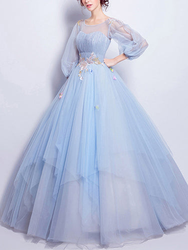 Beautiful Prom Dress Scoop Floor-length Appliques Light Sky Blue Prom Dress/Evening Dress JKL292