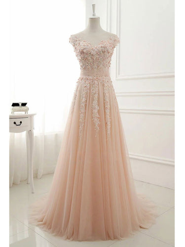 Chic Prom Dresses Scoop A-line Floor-length Tulle Prom Dress/Evening Dress JKL294