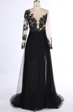 Sexy Black Prom Dresses Scoop Sweep/Brush Train Slit Prom Dress/Evening Dress JKL295