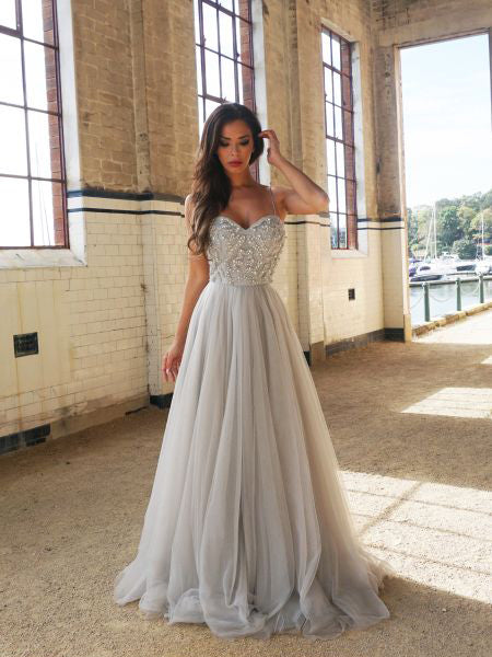 silver spaghetti strap prom dress Formal Silver Sequins V-neck Spaghetti Straps Long Evening Prom Dresses, Custom Prom Dress, BGS0200