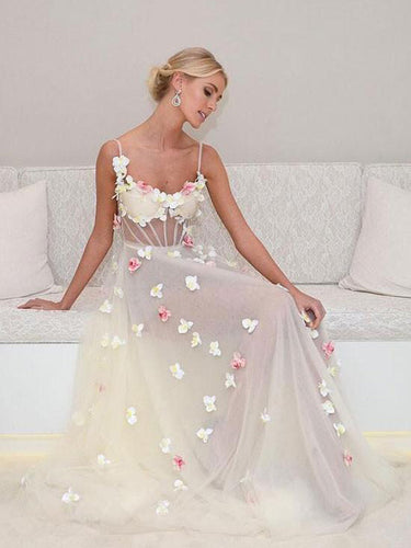 Beautiful Prom Dresses A-line Floor-length Hand-Made Flower Sexy Prom Dress/Evening Dress JKL298