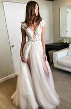 Sexy Prom Dresses Ivory Appliques Floor-length Tulle Prom Dress/Evening Dress JKL302
