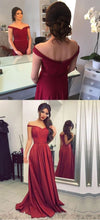 Burgundy Prom Dresses A-line Off-the-shoulder Sexy Long Prom Dress/Evening Dress JKL306