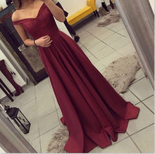 Burgundy Prom Dresses A-line Off-the-shoulder Sexy Long Prom Dress/Evening Dress JKL306