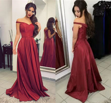 Burgundy Prom Dresses A-line Off-the-shoulder Sexy Long Prom Dress/Evening Dress JKL306