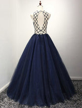 Beautiful Prom Dresses Scoop Floor-length Dark Navy Prom Dress/Evening Dress JKL317