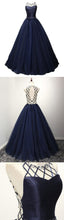 Beautiful Prom Dresses Scoop Floor-length Dark Navy Prom Dress/Evening Dress JKL317