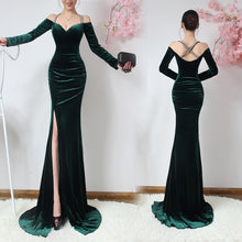 Sexy Prom Dresses Sheath/Column Sequins Velvet Hunter Long Prom Dress/Evening Dress JKL319