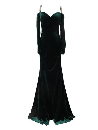 Sexy Prom Dresses Sheath/Column Sequins Velvet Hunter Long Prom Dress/Evening Dress JKL319