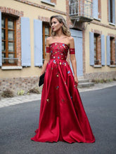 Red Long Prom Dresses Strapless Floor-length Satin Sexy Prom Dress/Evening Dress JKL320