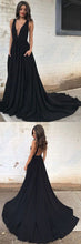 Black Prom Dresses V-neck Sweep/Brush Train Sexy Cheap Prom Dress/Evening Dress JKL326