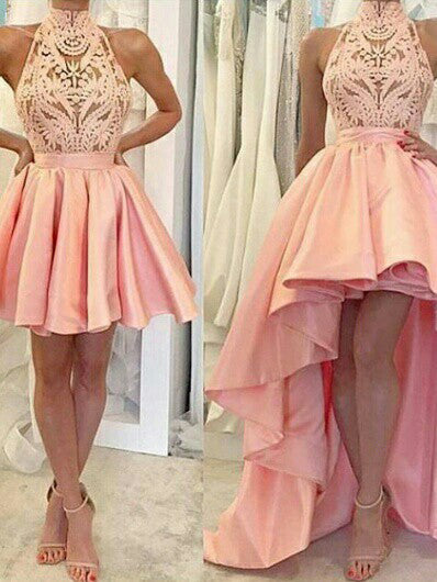 slim fit dress slacks Chic High Low Prom Dresses Asymmetrical Appliques Pink High Neck Prom –  Anna PromDress