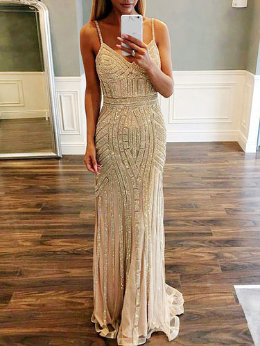 Chic Prom Dresses Trumpet/Mermaid Spaghetti Straps Sexy Prom Dress/Evening Dress JKL335