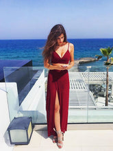 Two Piece Prom Dresses Burgundy Spaghetti Straps Sexy Cheap Prom Dress/Evening Dress JKL337