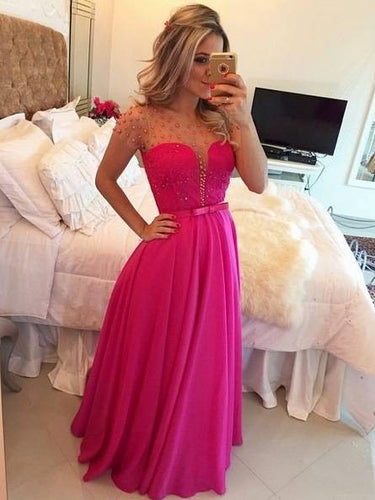 Chic Prom Dresses Fuchsia Floor-length Sexy Long Prom Dress/Evening Dress JKL345