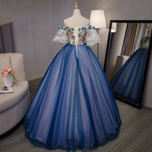 Ball Gown Prom Dresses Royal Blue and Ivory Hand-Made Flower Prom Dress/Evening Dress JKL348