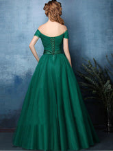 Hunter Green Prom Dresses A-line Off-the-shoulder Sexy Cheap Prom Dress/Evening Dress JKL349
