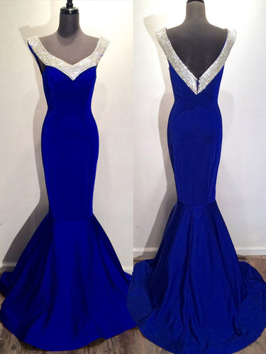 Chic Prom Dresses Royal Blue Trumpet/Mermaid Rhinestone Sexy Prom Dress/Evening Dress JKL352