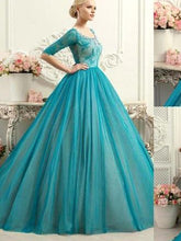 Ball Gown Prom Dresses Scoop Sweep/Brush Train Tulle Lace Prom Dress/Evening Dress JKL358