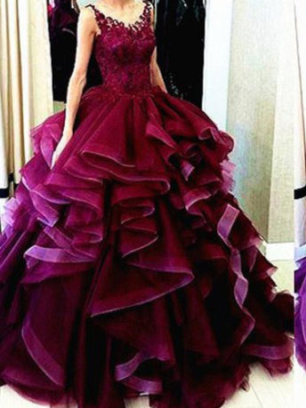 Chic Prom Dresses Ball Gown Floor-length Tulle Sexy Prom Dress/Evening Dress JKL362
