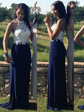 Sexy Prom Dresses Halter Lace Sheath/Column Short Train Long Prom Dress/Evening Dress JKL363
