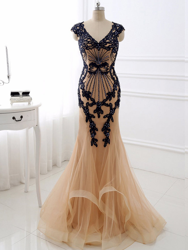 Sexy Prom Dresses Trumpet/Mermaid V-neck Rhinestone Prom Dress/Evening Dress JKL373