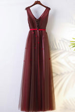 Burgundy Prom Dresses V-neck Appliques A-line Long Prom Dress/Evening Dress JKL374