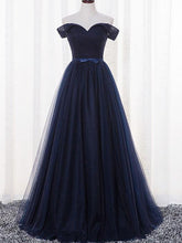 Cheap Prom Dresses A-line Floor-length Ruffles Dark Navy Prom Dress/Evening Dress JKL376