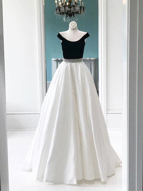 Cheap Prom Dresses Off-the-shoulder Floor-length Black and White Prom Dress/Evening Dress JKL384