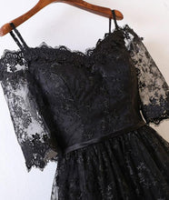 Black High Low Prom Dresses Off-the-shoulder Lace Prom Dress/Evening Dress JKL392