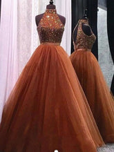 Ball Gown Prom Dresses Floor-length Beading High Neck Beautiful Prom Dress/Evening Dress JKL395