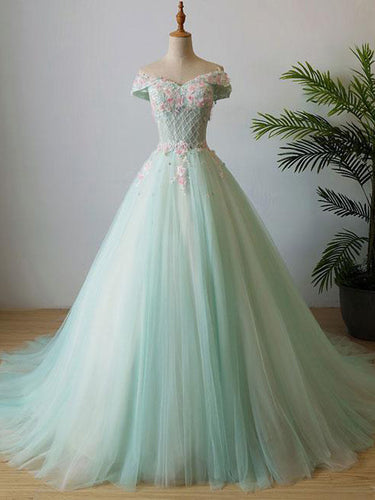 Beautiful Prom Dresses Ball Gown Sweep/Brush Train Sage Pearl Pink Prom Dress/Evening Dress JKL396