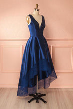 High Low Prom Dresses A-line Royal Blue V-neck Chic Prom Dress/Evening Dress JKL398