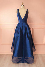 High Low Prom Dresses A-line Royal Blue V-neck Chic Prom Dress/Evening Dress JKL398