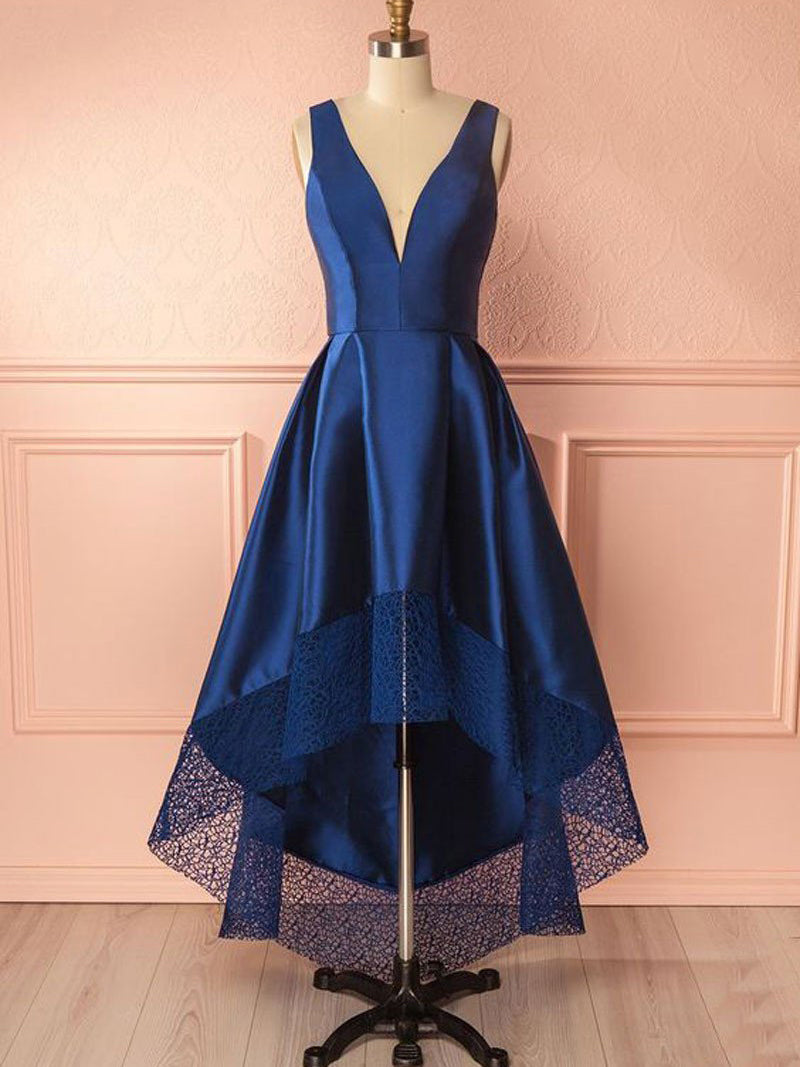 High Low Prom Dresses A-line Royal Blue V-neck Chic Prom Dress/Evening   Anna PromDress