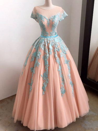 Ball Gown Prom Dresses Scoop Appliques Floor-length Prom Dress/Evening Dress JKL403