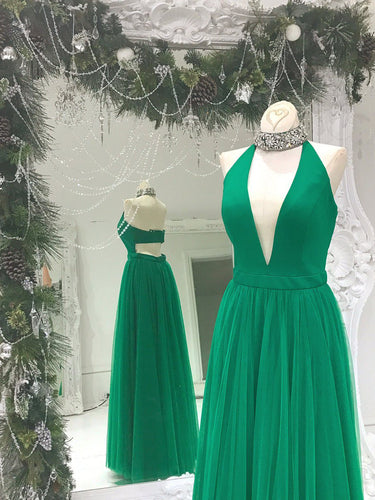 Chic Prom Dresses A-line Floor-length Rhinestone Hunter Green Prom Dress/Evening Dress JKL404