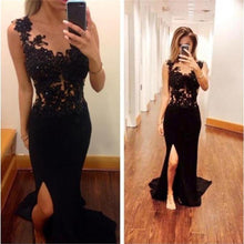 Black Prom Dresses Sweep/Brush Train Sheath/Column Slit Prom Dress/Evening Dress JKL416