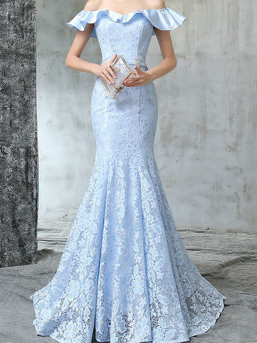 Lace Prom Dresses Off-the-shoulder Trumpet/Mermaid Sexy Prom Dress/Evening Dress JKL422
