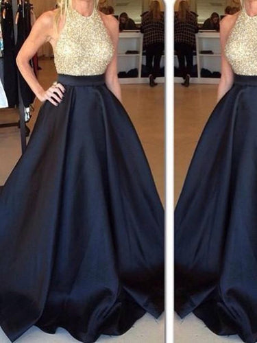 Sexy Prom Dresses Strapless Floor-length Halter Gold Chic Prom Dress/Evening Dress JKL431